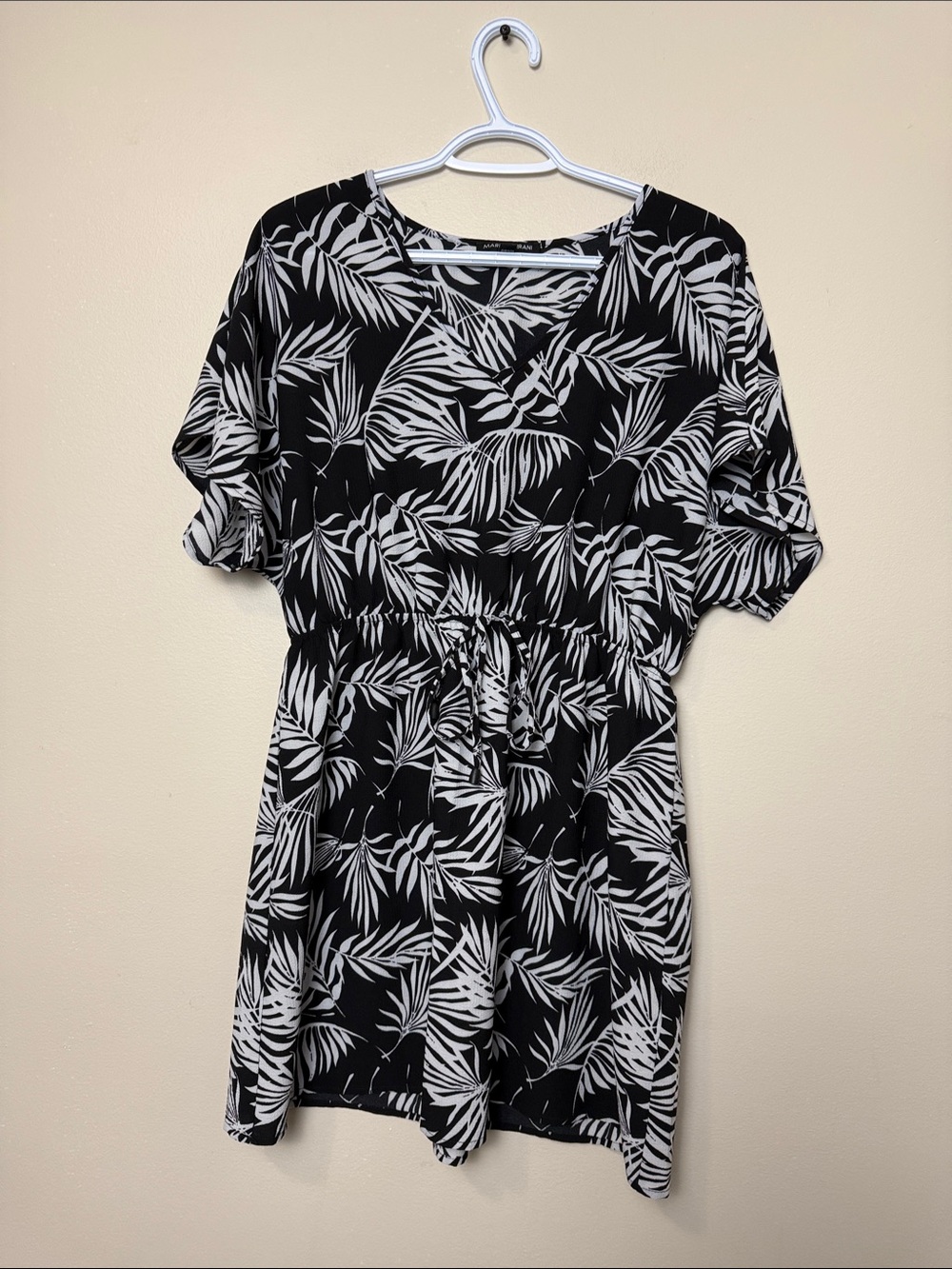 Mario Serrani Black and White Palm Print Mini Dress size S